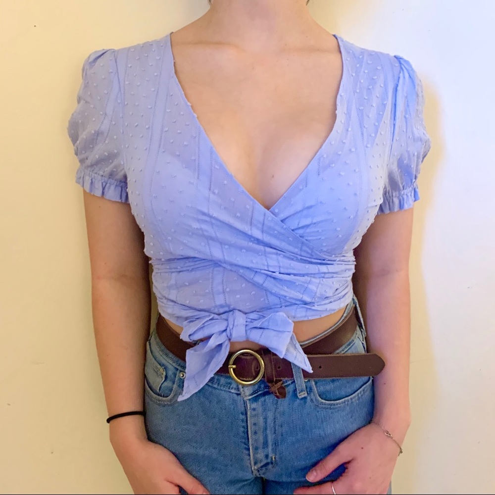 QUIET STORM Surf Shop Light Blue Wrap Top